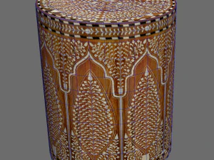 Colonial inlay barrel side table stool 3D Model