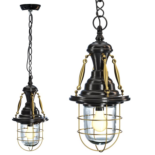 Pendant light Industrial Nautical Brass Black 3D 模型 .c4d .max .obj .3ds .fbx .stl .blend 