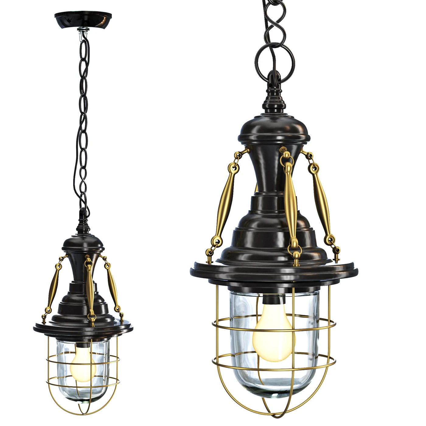Pendant light Industrial Nautical Brass Black 3D Model .c4d .max .obj .3ds .fbx .stl .blend 