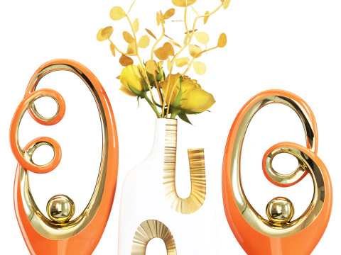 Abstract Decor Orange and Gold 3D Model