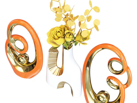 Abstract Decor Orange and Gold 3D Model