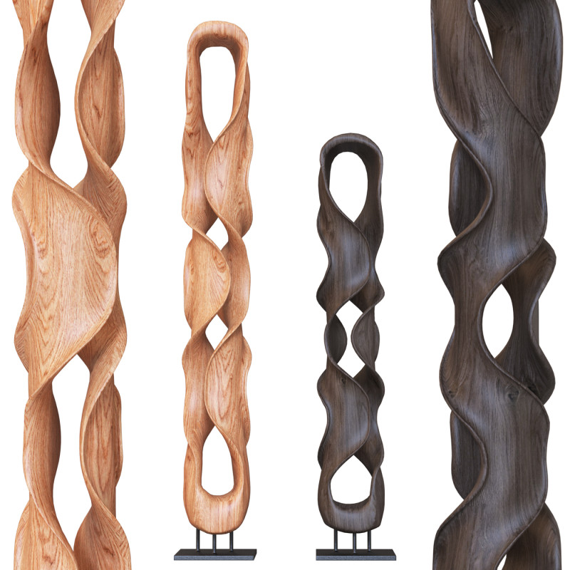 Twisting Wood Carved Sculpture on Stand 3D मॉडल .c4d .max .obj .3ds .fbx .stl .blend