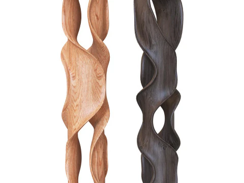 Twisting Wood Carved Sculpture on Stand 3D Model