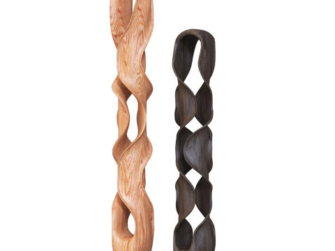 Twisting Wood Carved Sculpture on Stand 3D Model