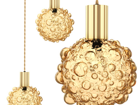 Amberkleurige hanglamp van bubbelglas 3D Model