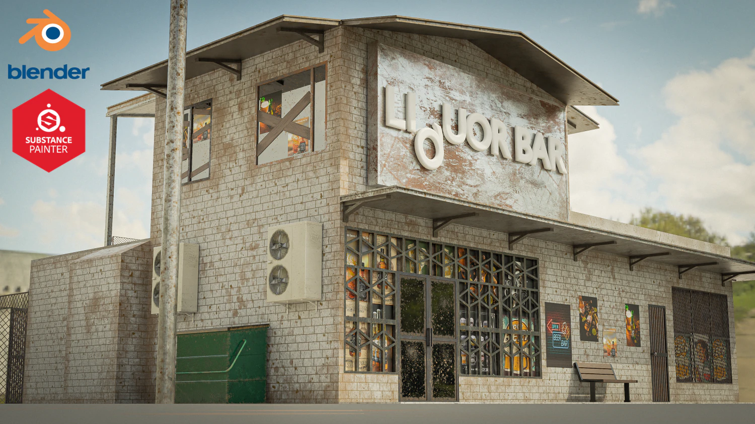 Liquor Grocery Outdoor Design 3D Model .c4d .max .obj .3ds .fbx .stl .blend 