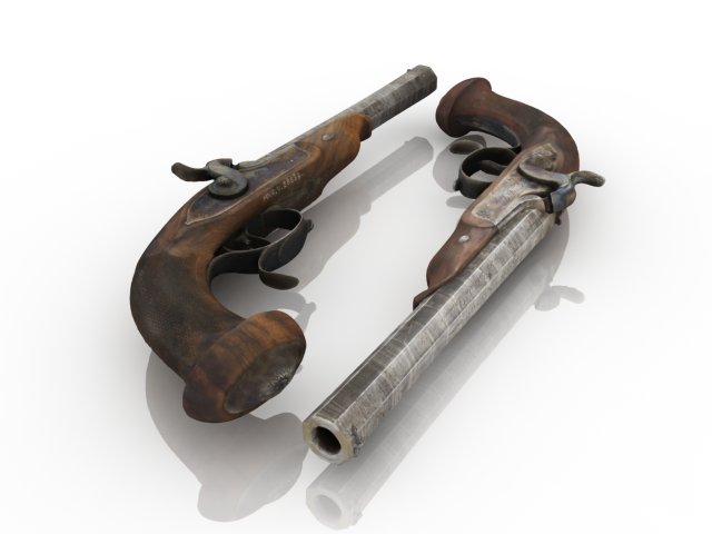 Dueling pistol 3D 3D 模型 .c4d .max .obj .3ds .fbx .stl .blend 