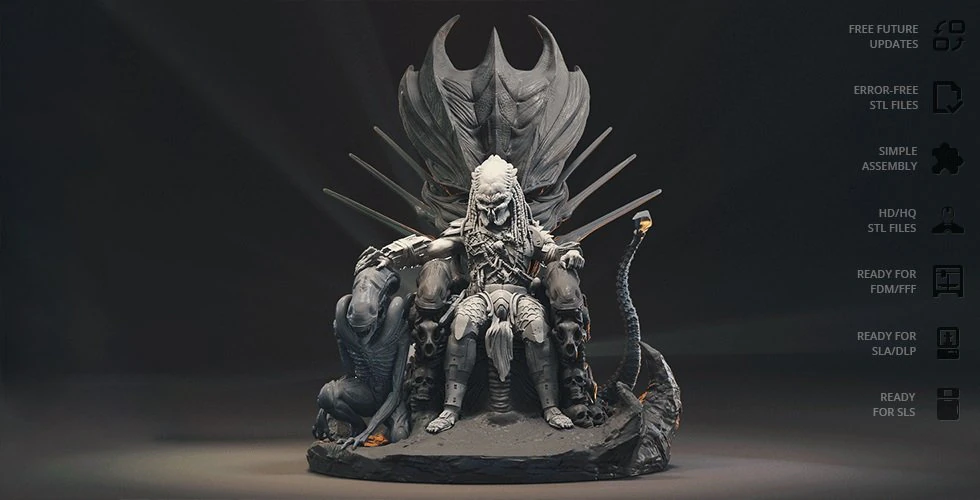 Predator on Throne 3D 3D Print Model .c4d .max .obj .3ds .fbx .stl .blend 