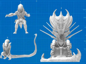 Predator on Throne 3D 3D Print Model