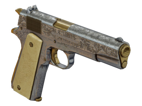 Pistol with Engravings 3D Model