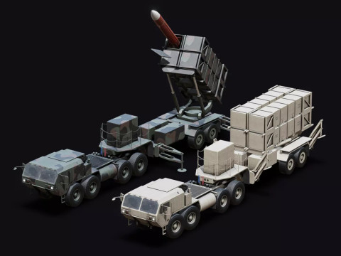 Surface to Air missile launcher with tractor truck 3D Model