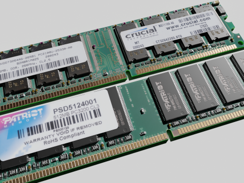 Hi-poly PC memory modules RAM DDR1 SDRAM Crucial Patriot 3D Model