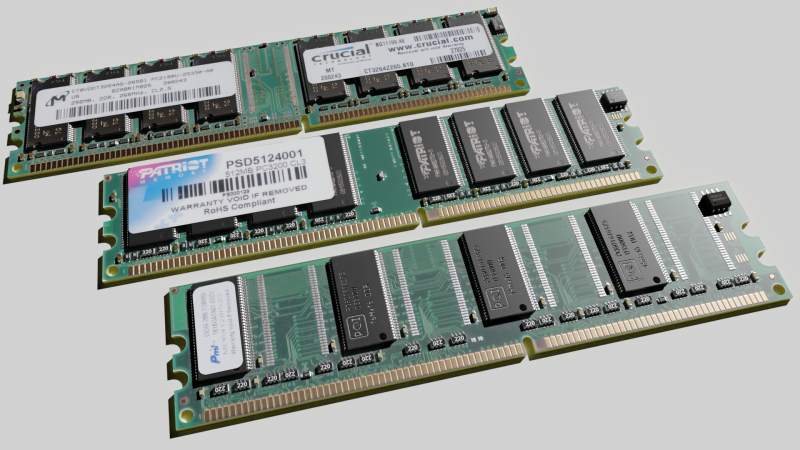 Hi-poly PC memory modules RAM DDR1 SDRAM Crucial Patriot 3D Model .c4d .max .obj .3ds .fbx .stl .blend