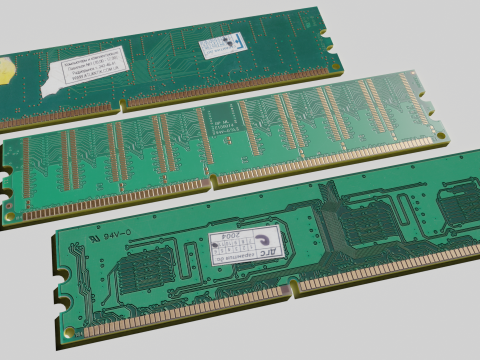 Hi-poly PC memory modules RAM DDR1 SDRAM Crucial Patriot 3D Model