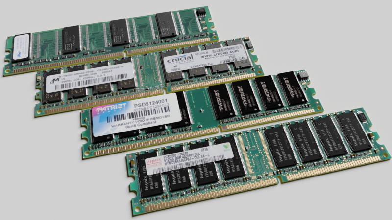 Hi-poly PC memory modules RAM DDR1 SDRAM Crucial Patriot Hyunix PMI Model 3D .c4d .max .obj .3ds .fbx .stl .blend