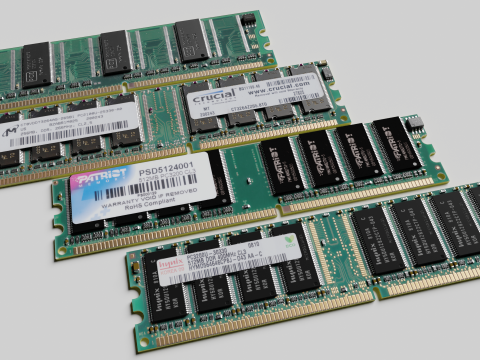 Hi-poly PC memory modules RAM DDR1 SDRAM Crucial Patriot Hyunix PMI 3D Model