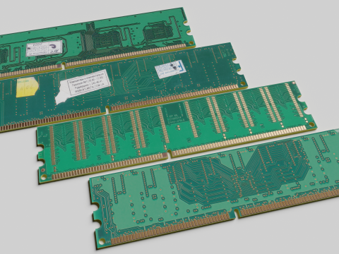 Hi-poly PC memory modules RAM DDR1 SDRAM Crucial Patriot Hyunix PMI Model 3D