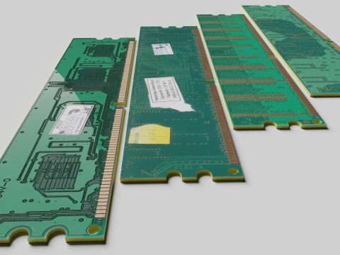 Hi-poly PC memory modules RAM DDR1 SDRAM Crucial Patriot Hyunix PMI Model 3D