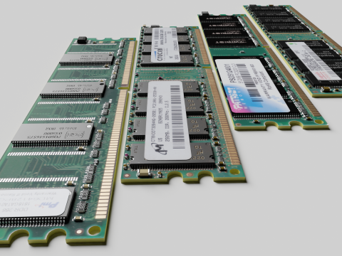 Hi-poly PC memory modules RAM DDR1 SDRAM Crucial Patriot Hyunix PMI Model 3D