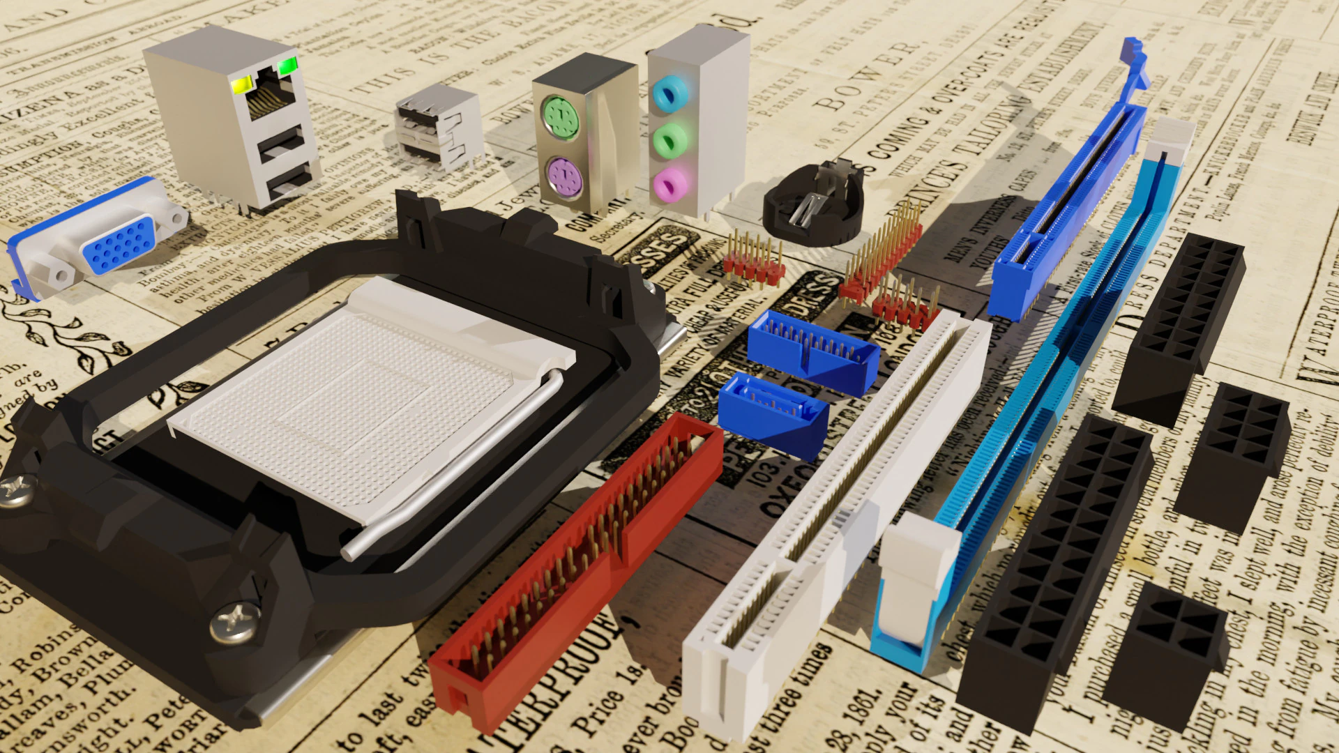 Pe&ccedil;as de placa-m&atilde;e de computador Modelo 3D .c4d .max .obj .3ds .fbx .stl .blend 