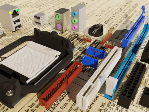 Computer Motherboard Parts 3D Модель