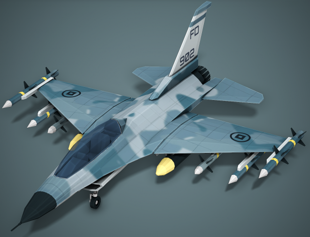Stylized F-16 Falcon Low Poly Mobile Ready 3D मॉडल .c4d .max .obj .3ds .fbx .stl .blend 