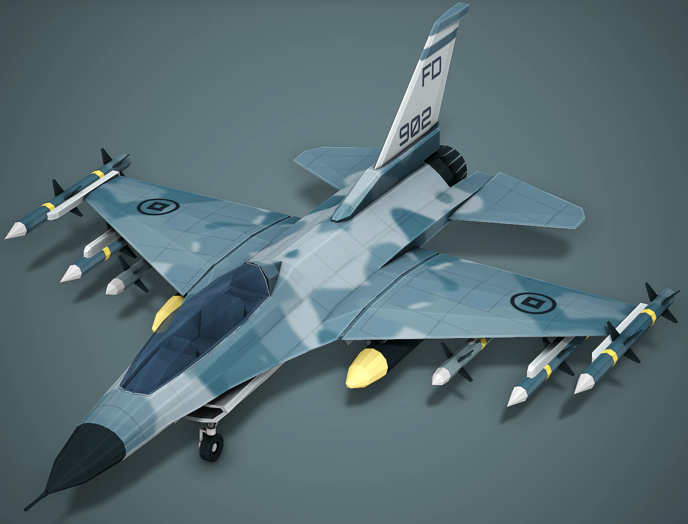 Stylized F-16 Falcon Low Poly Mobile Ready 3D Model .c4d .max .obj .3ds .fbx .stl .blend 