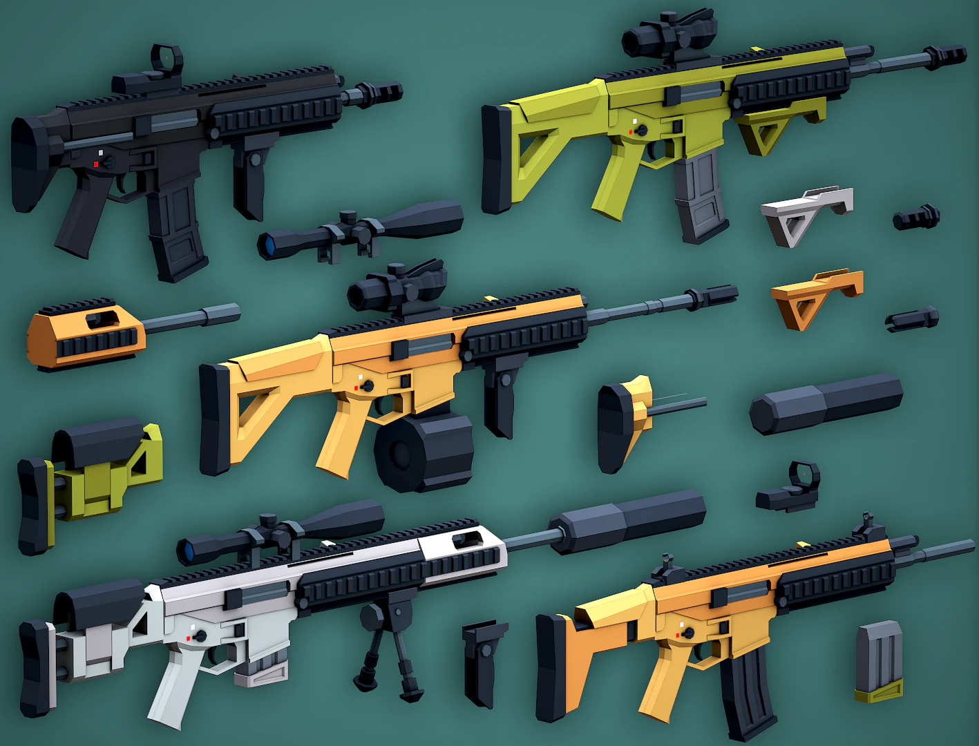 Stylized Modular ACR Rifle Low Poly Mobile Ready 3D Model .c4d .max .obj .3ds .fbx .stl .blend 