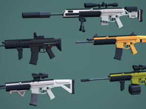 Stylized Modular ACR Rifle Low Poly Mobile Ready 3D Model