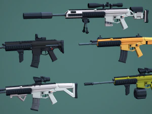 Stylized Modular ACR Rifle Low Poly Mobile Ready 3D Model