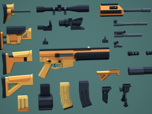 Stylized Modular ACR Rifle Low Poly Mobile Ready 3D Model