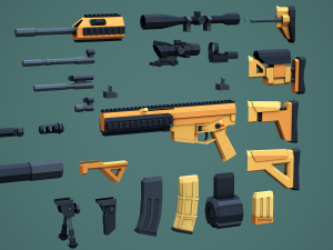 Stylized Modular ACR Rifle Low Poly Mobile Ready 3D Model