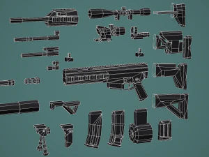 Stylized Modular ACR Rifle Low Poly Mobile Ready 3D Model