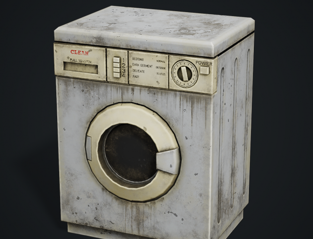 Realistic Old Washing Machine - PBR Low Poly 3D Model .c4d .max .obj .3ds .fbx .stl .blend 