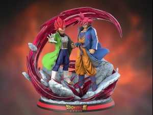 Son Goku and Vegeta Bejita Super Saiyan God 3D Model