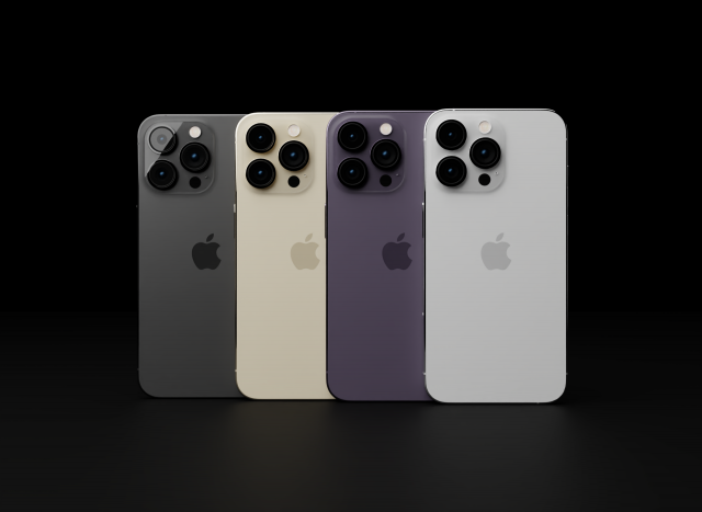 Apple iPhone 14 Pro in Official Design and Colors Model 3D .c4d .max .obj .3ds .fbx .stl .blend 