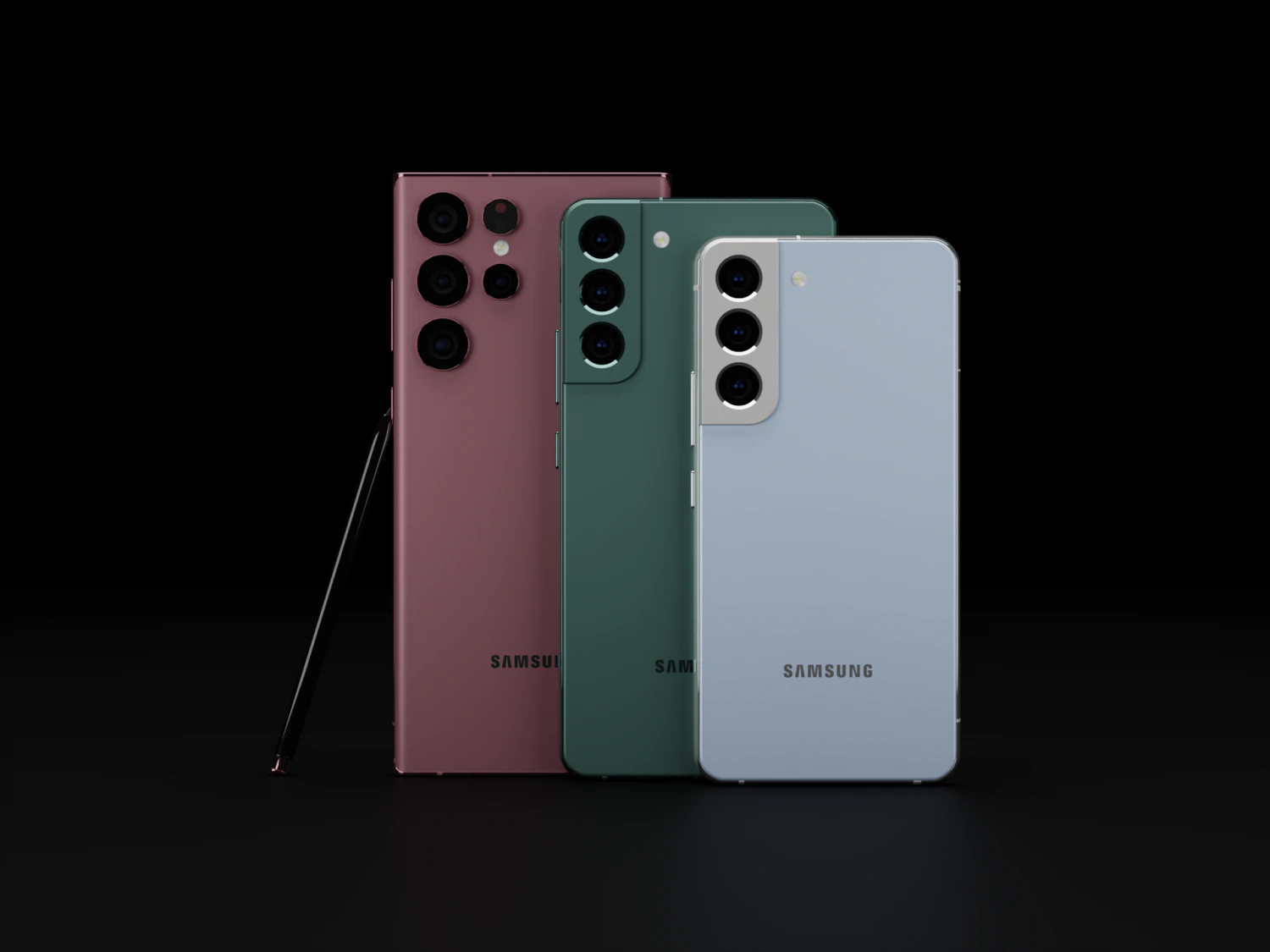 Samsung Galaxy S22 All Models in Official Colors 3D Model .c4d .max .obj .3ds .fbx .stl .blend 