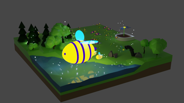 Scene with bees and forest 3D Modell .c4d .max .obj .3ds .fbx .stl .blend 