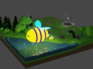 Scene with bees and forest 3D Model