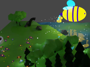 Scene with bees and forest 3D Model