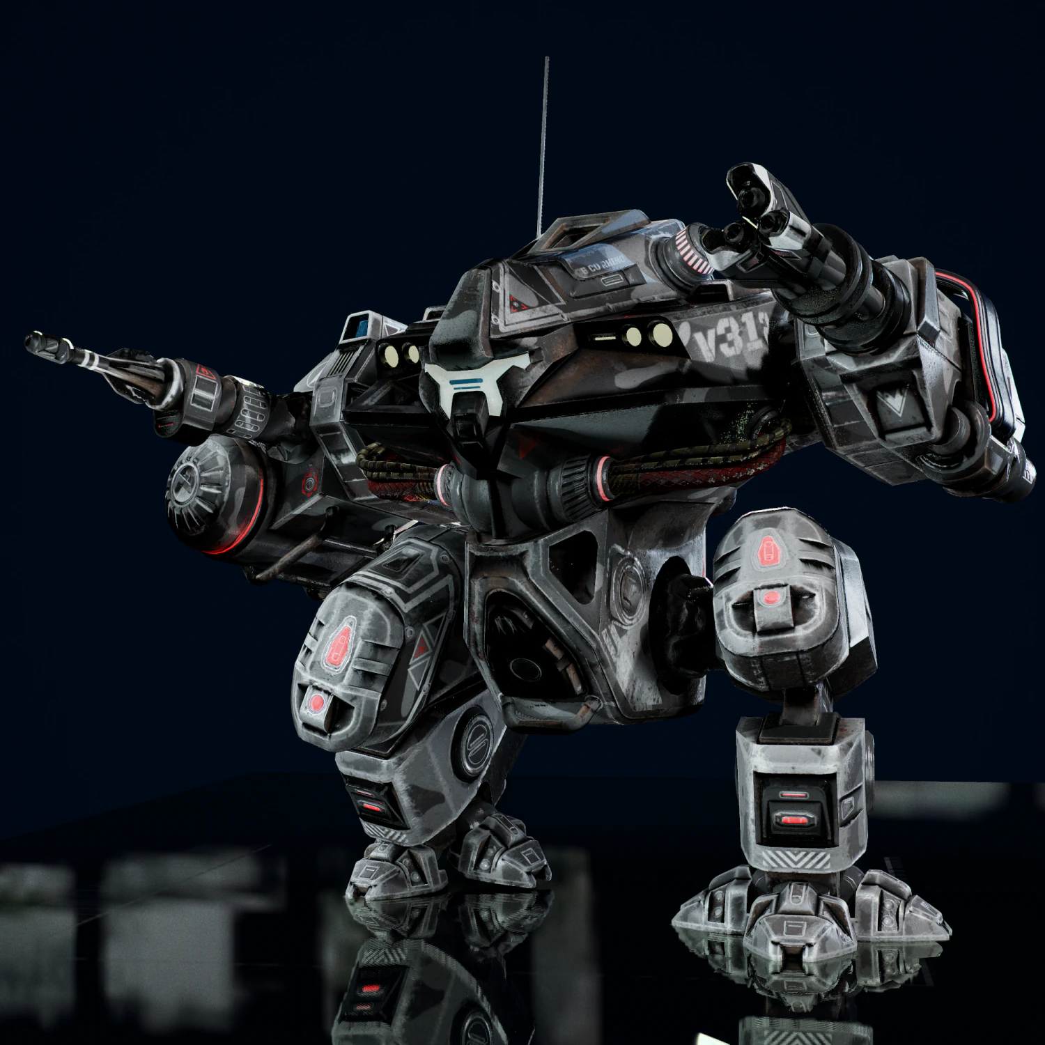 Battle Mech Low-poly model 3D Model .c4d .max .obj .3ds .fbx .stl .blend 