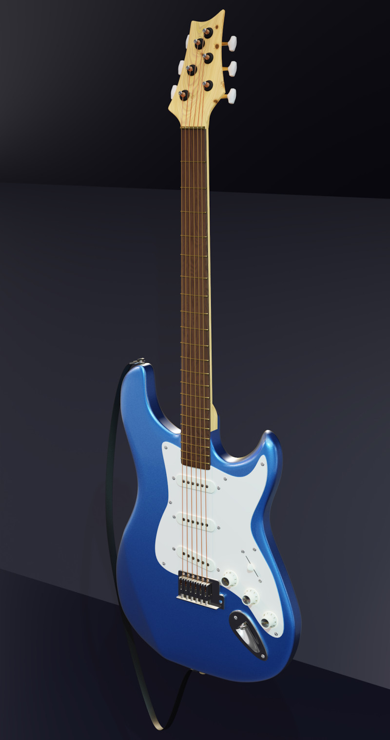 Blue electric guitar Modello 3D .c4d .max .obj .3ds .fbx .stl .blend 