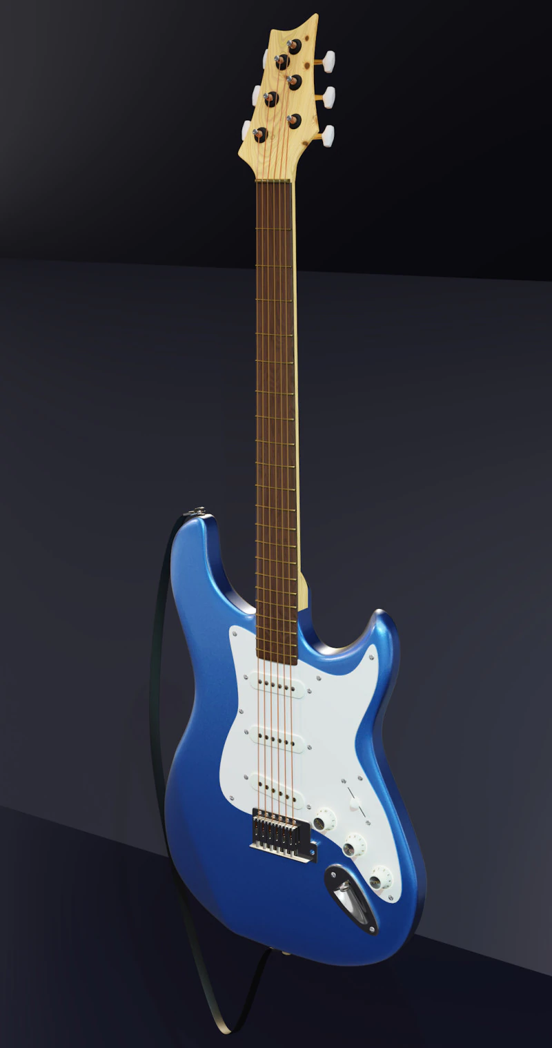 Mavi elektro gitar 3D Model .c4d .max .obj .3ds .fbx .stl .blend 