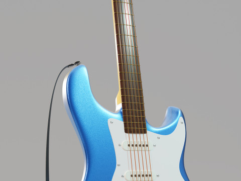 Blue electric guitar Modello 3D