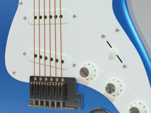 Blue electric guitar Modello 3D
