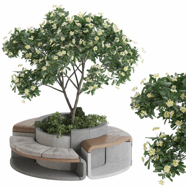 Concrete flowerpot with bench 02 3D Модель .c4d .max .obj .3ds .fbx .stl .blend 