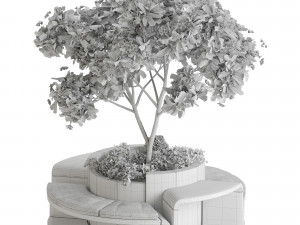 Concrete flowerpot with bench 02 3D Модель