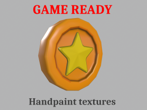 Cartoon star Stylized coin gameready handpainted lowpoly 3D-Modell