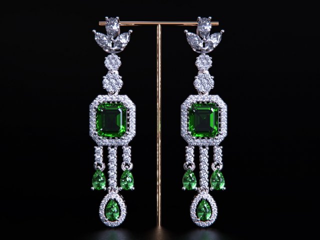 Emerald and Diamond Earrings 3D-printmodel .c4d .max .obj .3ds .fbx .stl .blend 