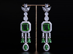 Emerald and Diamond Earrings 3D Print Model